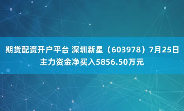 期货配资开户平台 深圳新星（603978）7月25日主力资金净买入5856.50万元