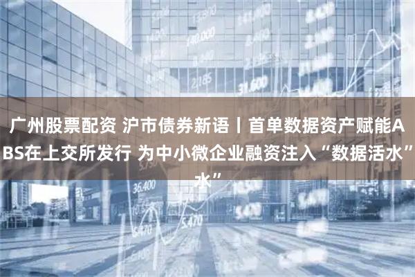 广州股票配资 沪市债券新语丨首单数据资产赋能ABS在上交所发行 为中小微企业融资注入“数据活水”